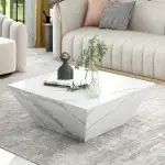 Modern  White Square Side Table with 2 Cabinets